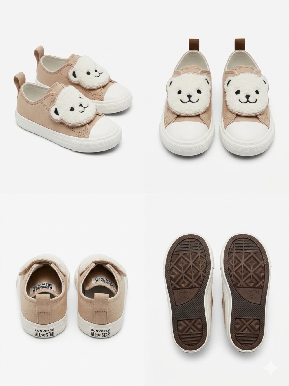 Converse Kids Tan Slip-On Sneakers with White Bear Appliqué